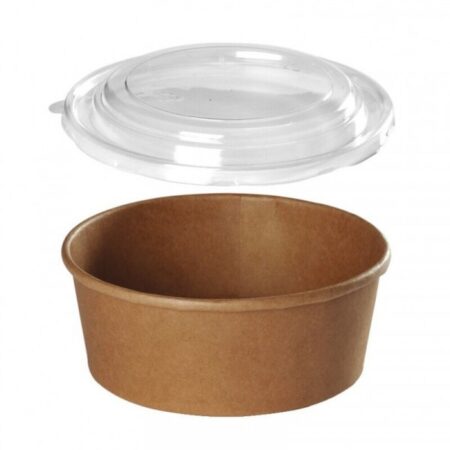 Bol à salade 1100ml en kraft brun avec couvercle en PET- LES 50 PIÈCES