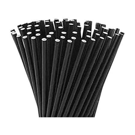 Paille en papier noir 230mm x 8mm- LES 150 PIÈCES